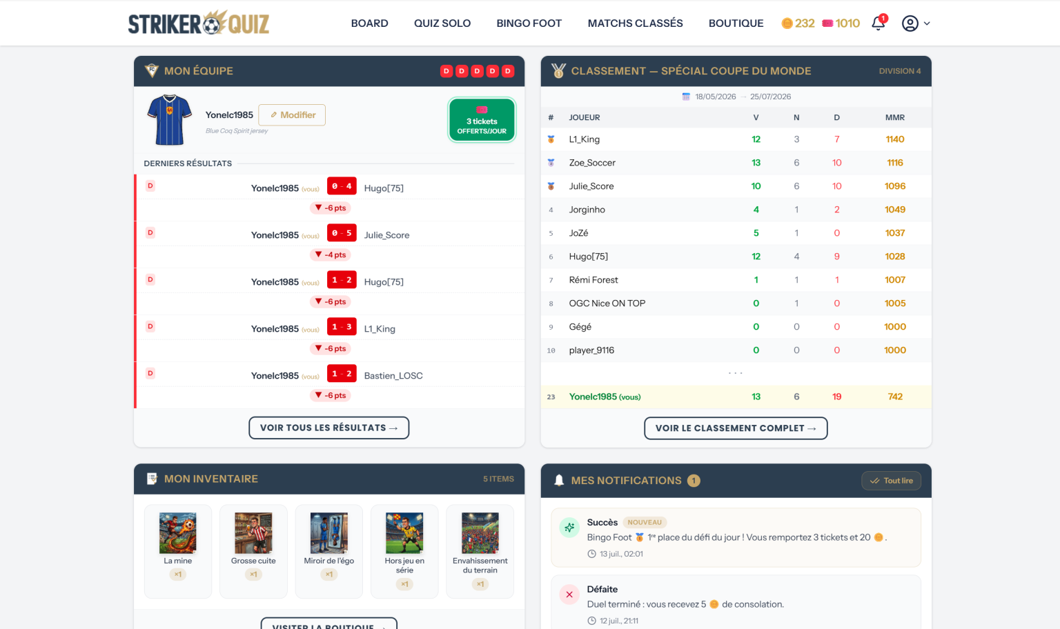 Capture du site Striker Quiz – Jeu quiz en ligne