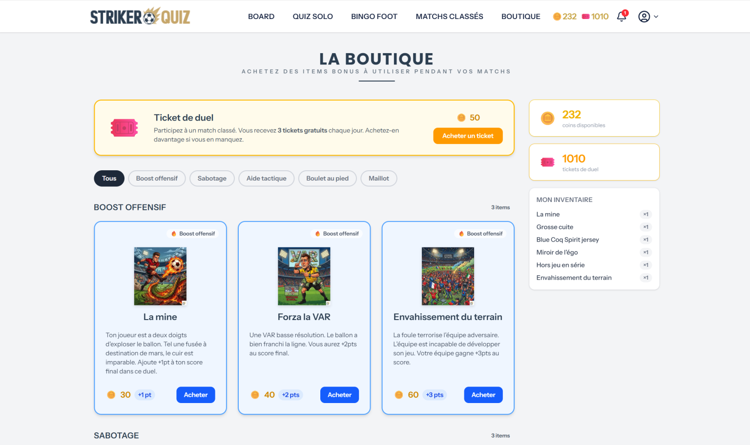 Capture du site Striker Quiz – Jeu quiz en ligne